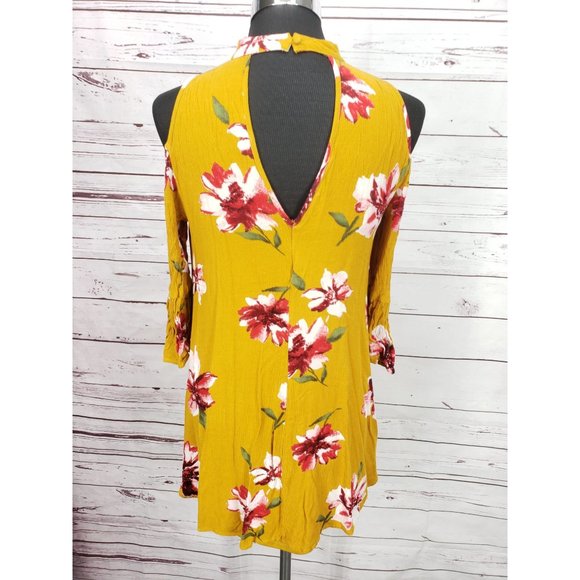 Andree By Unit small Mustard‎ Floral crisscross cold shoulder Dress - Picture 12 of 12